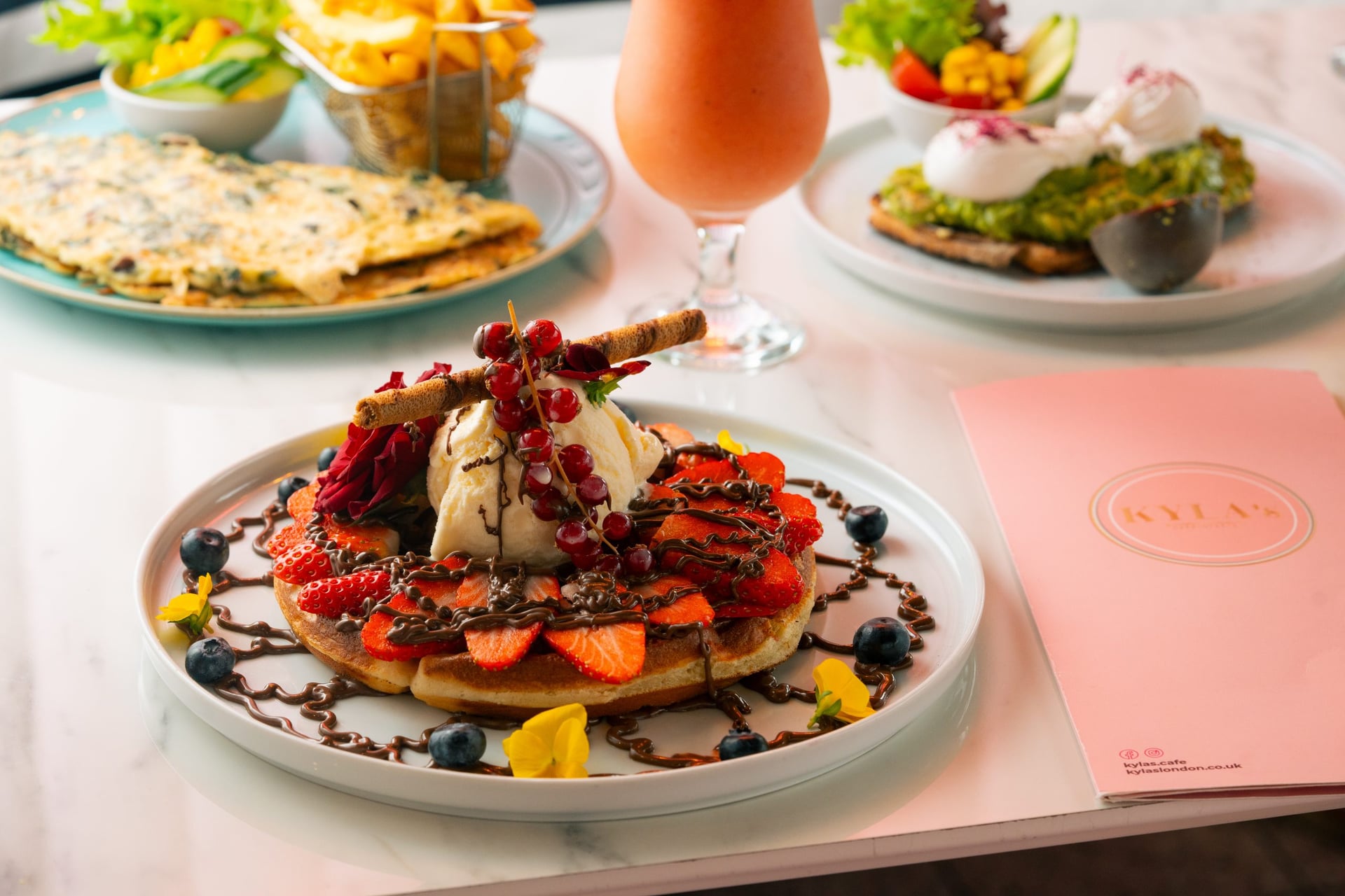Kyla's signature waffles and brunch dishes at Canary Wharf cafe